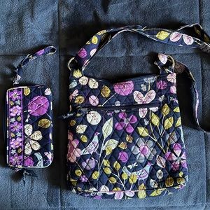Vera Bradley Crossbody Bag Floral Nightingale Bird Print Purple Purse Floral